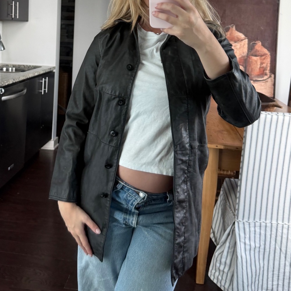 Vintage Express Black Leather Longline Jacket